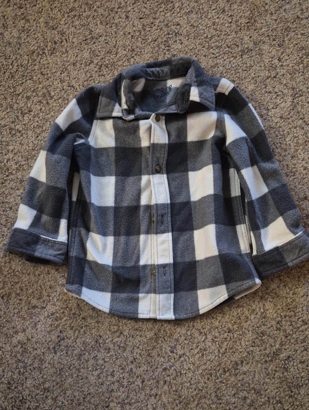 Jumping Beans Kids Gray & White Buffalo Plaid Button-Front Shirt Jacket - 24 Mnt